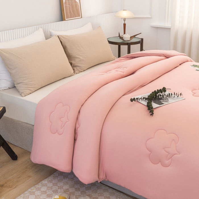 91家纺网 家纺一手货源 找家纺 一条棉被 2022新款A类针织棉奶盖棉花被 豆沙粉