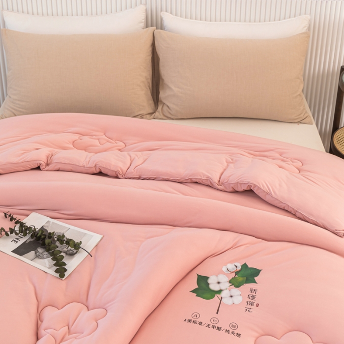 91家纺网 家纺一手货源 找家纺 一条棉被 2022新款A类针织棉奶盖棉花被 豆沙粉