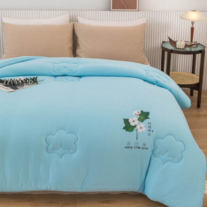 91家纺网 家纺一手货源 找家纺 一条棉被 2022新款A类针织棉奶盖棉花被 海洋蓝