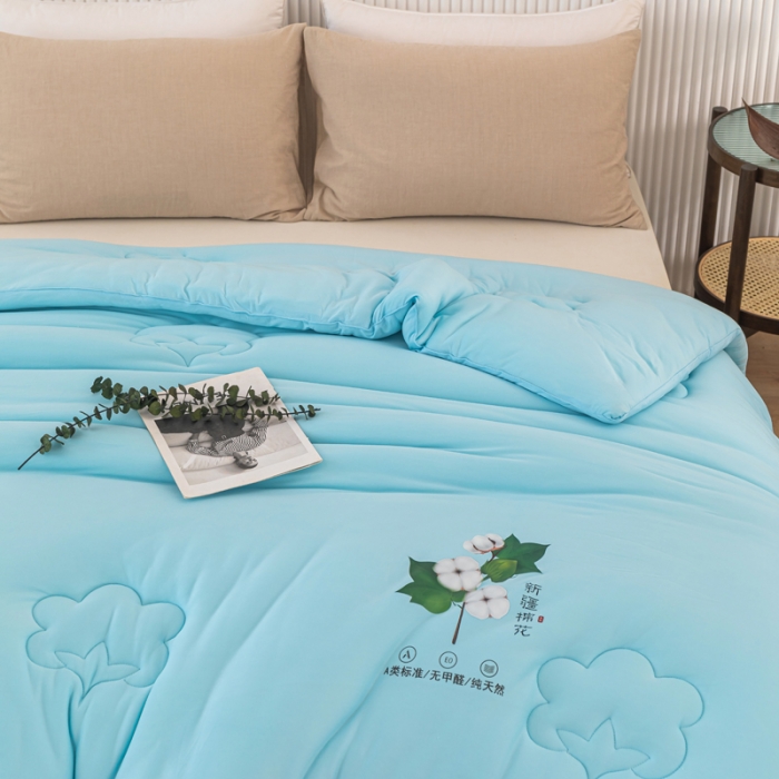 91家纺网 家纺一手货源 找家纺 一条棉被 2022新款A类针织棉奶盖棉花被 海洋蓝