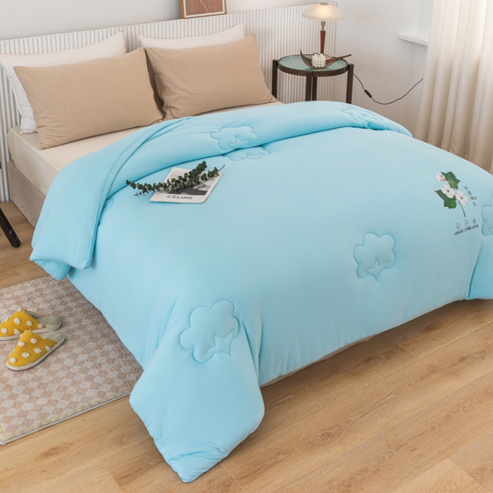 91家纺网 家纺一手货源 找家纺 一条棉被 2022新款A类针织棉奶盖棉花被 海洋蓝