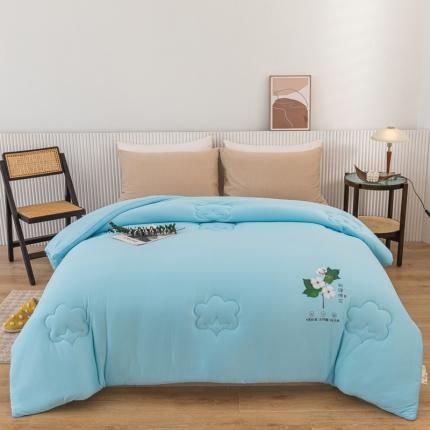 一条棉被 2022新款A类针织棉奶盖棉花被 海洋蓝
