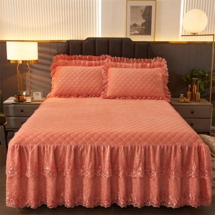 恒爱 2022秋冬水晶绒翩翩花舞夹棉单床裙 桔色