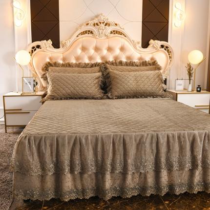 恒爱 2022秋冬水晶绒翩翩花舞夹棉单床裙 咖啡色