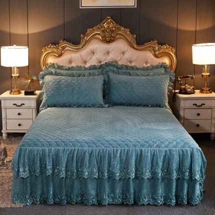 恒爱 2022秋冬水晶绒翩翩花舞夹棉单床裙 孔雀绿