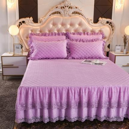 恒爱 2022秋冬水晶绒翩翩花舞夹棉单床裙 罗兰紫