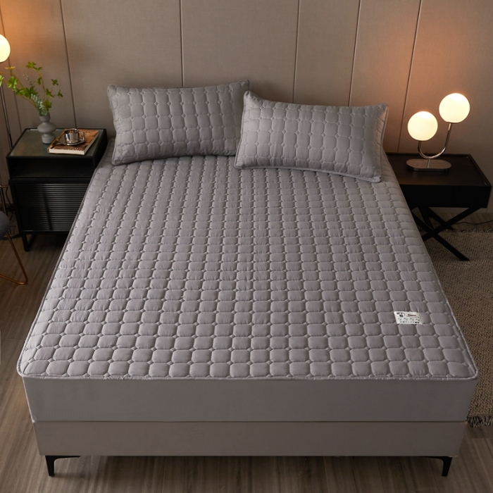 91家纺网 家纺一手货源 找家纺 初心家纺 2022新款A类加密原棉夹棉床笠单品及三件套 高雅灰