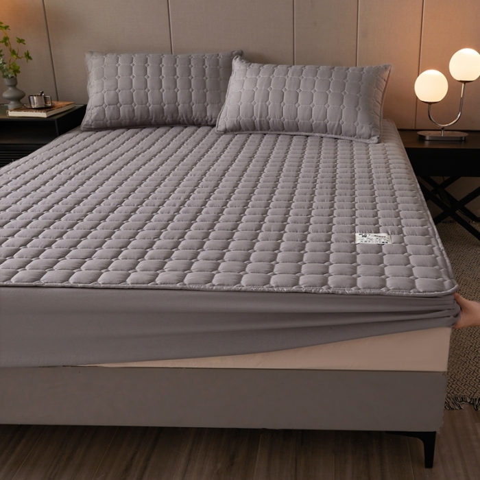 91家纺网 家纺一手货源 找家纺 初心家纺 2022新款A类加密原棉夹棉床笠单品及三件套 高雅灰