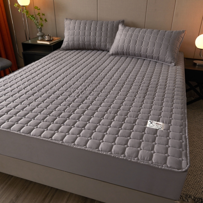 91家纺网 家纺一手货源 找家纺 初心家纺 2022新款A类加密原棉夹棉床笠单品及三件套 高雅灰