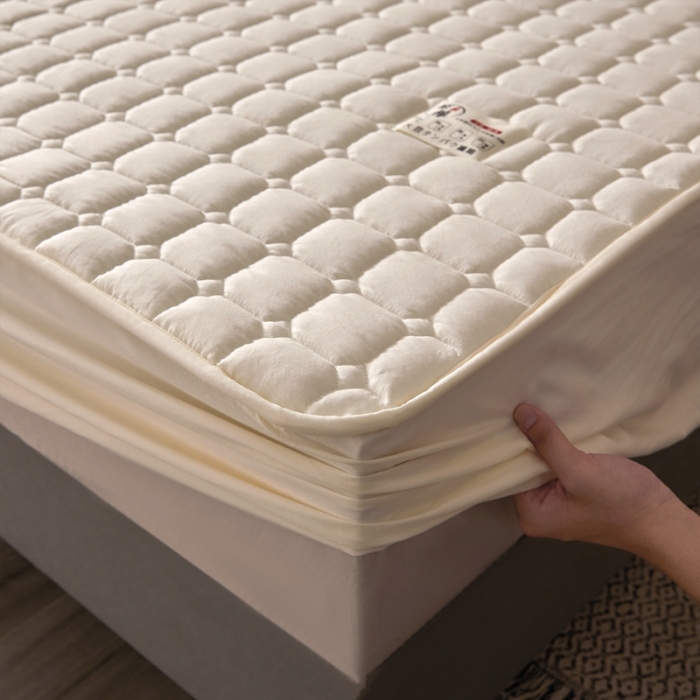 91家纺网 家纺一手货源 找家纺 初心家纺 2022新款A类加密原棉夹棉床笠单品及三件套 米白色