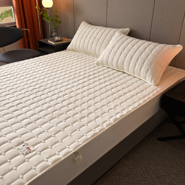 91家纺网 家纺一手货源 找家纺 初心家纺 2022新款A类加密原棉夹棉床笠单品及三件套 米白色