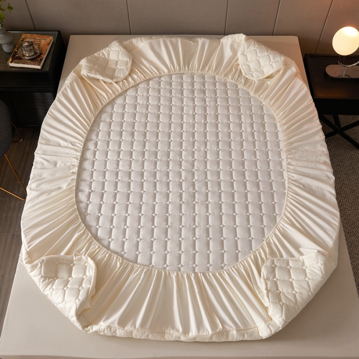 91家纺网 家纺一手货源 找家纺 初心家纺 2022新款A类加密原棉夹棉床笠单品及三件套 米白色