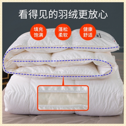 91家纺网 家纺一手货源 找家纺 全棉大提花四周透明水晶面料360度可视鹅绒被羽绒被