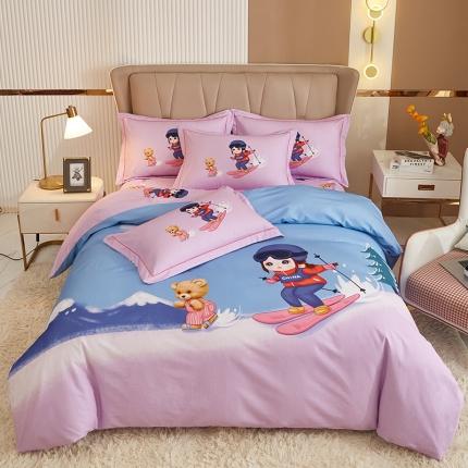 91家纺网 家纺一手货源 找家纺 雲归梦 2022年新款加厚全棉大版四件套第二批-花卉 蜜雪冰城-紫