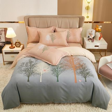 91家纺网 家纺一手货源 找家纺 雲归梦 2022年新款加厚全棉大版四件套第二批-花卉 墨染锦年-灰