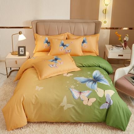 91家纺网 家纺一手货源 找家纺 雲归梦 2022年新款加厚全棉大版四件套第二批-花卉 翩翩起舞-绿