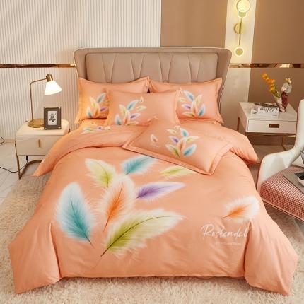 91家纺网 家纺一手货源 找家纺 雲归梦 2022年新款加厚全棉大版四件套第二批-花卉 轻舞飞扬-桔