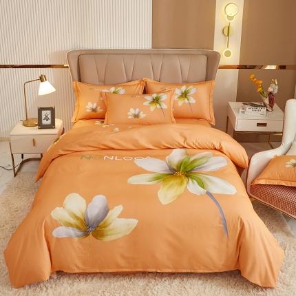 91家纺网 家纺一手货源 找家纺 雲归梦 2022年新款加厚全棉大版四件套第二批-花卉 悠悠我心-桔