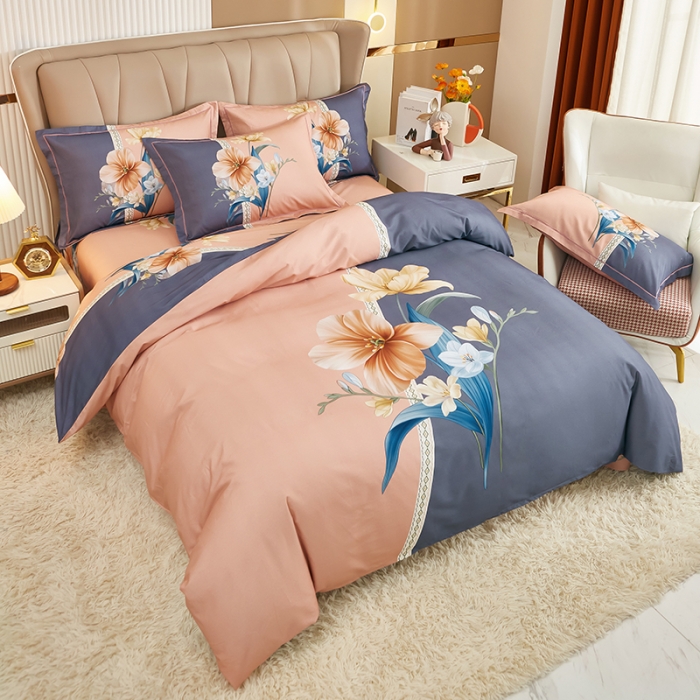 91家纺网 家纺一手货源 找家纺 雲归梦 2022年新款加厚全棉大版四件套第二批-花卉 花好月圆-粉