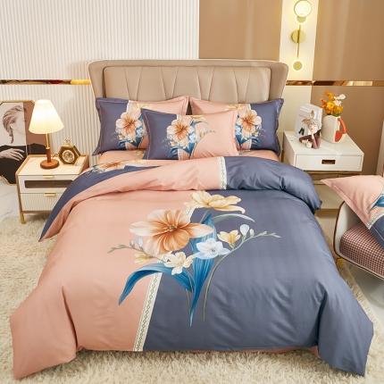雲归梦 2022年新款加厚全棉大版四件套第二批-花卉 花好月圆-粉