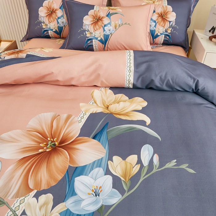 91家纺网 家纺一手货源 找家纺 雲归梦 2022年新款加厚全棉大版四件套第二批-花卉 花好月圆-粉