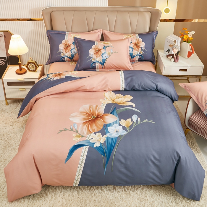 91家纺网 家纺一手货源 找家纺 雲归梦 2022年新款加厚全棉大版四件套第二批-花卉 花好月圆-粉