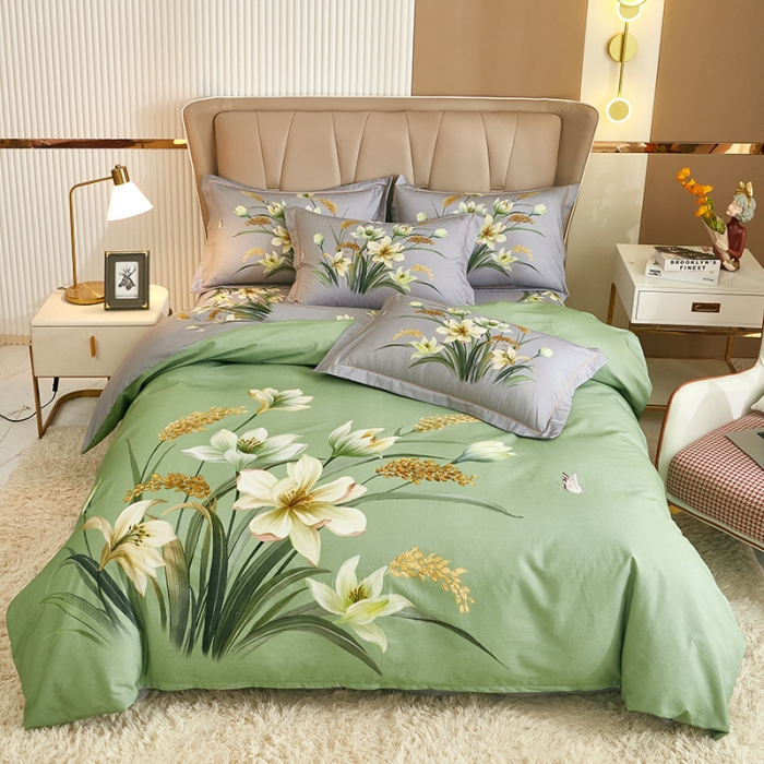 91家纺网 家纺一手货源 找家纺 雲归梦 2022年新款加厚全棉大版四件套第二批-花卉 花容月貌-绿