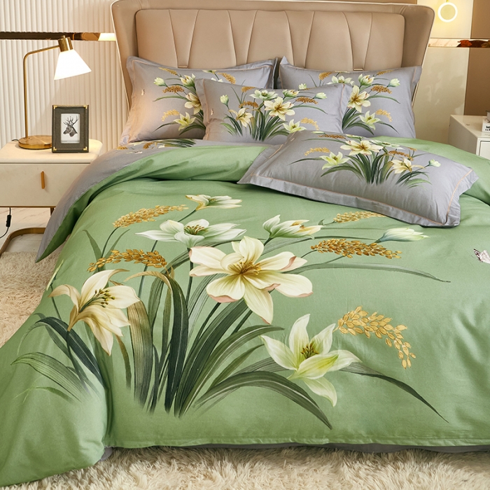 91家纺网 家纺一手货源 找家纺 雲归梦 2022年新款加厚全棉大版四件套第二批-花卉 花容月貌-绿