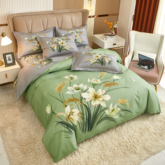 91家纺网 家纺一手货源 找家纺 雲归梦 2022年新款加厚全棉大版四件套第二批-花卉 花容月貌-绿