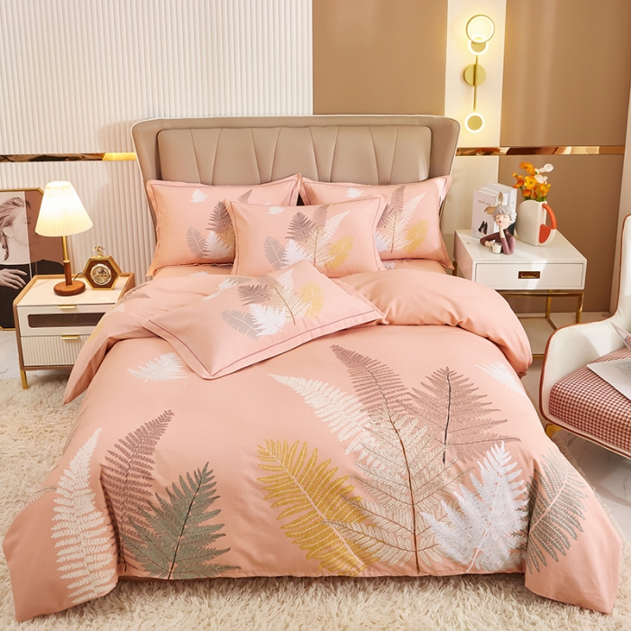 91家纺网 家纺一手货源 找家纺 雲归梦 2022年新款加厚全棉大版四件套第二批-花卉 花叶倾情-粉