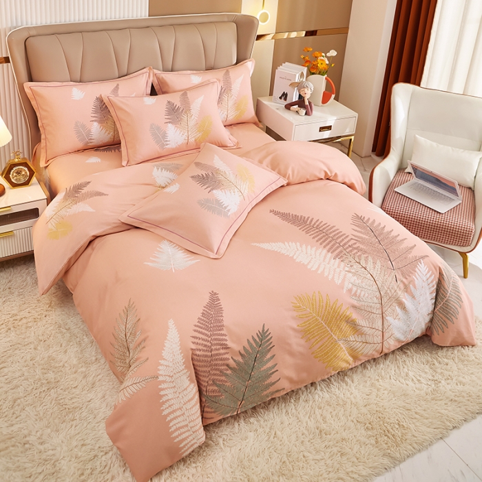 91家纺网 家纺一手货源 找家纺 雲归梦 2022年新款加厚全棉大版四件套第二批-花卉 花叶倾情-粉