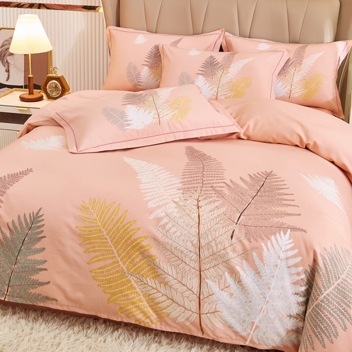 91家纺网 家纺一手货源 找家纺 雲归梦 2022年新款加厚全棉大版四件套第二批-花卉 花叶倾情-粉