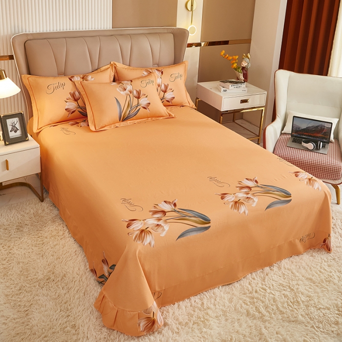 91家纺网 家纺一手货源 找家纺 雲归梦 2022年新款加厚全棉大版四件套第二批-花卉 罗曼蒂克-桔
