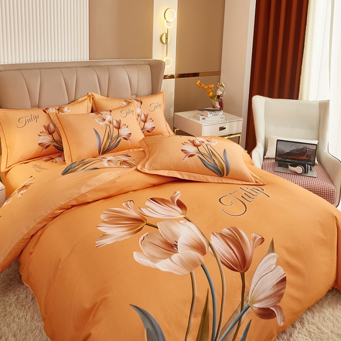 91家纺网 家纺一手货源 找家纺 雲归梦 2022年新款加厚全棉大版四件套第二批-花卉 罗曼蒂克-桔