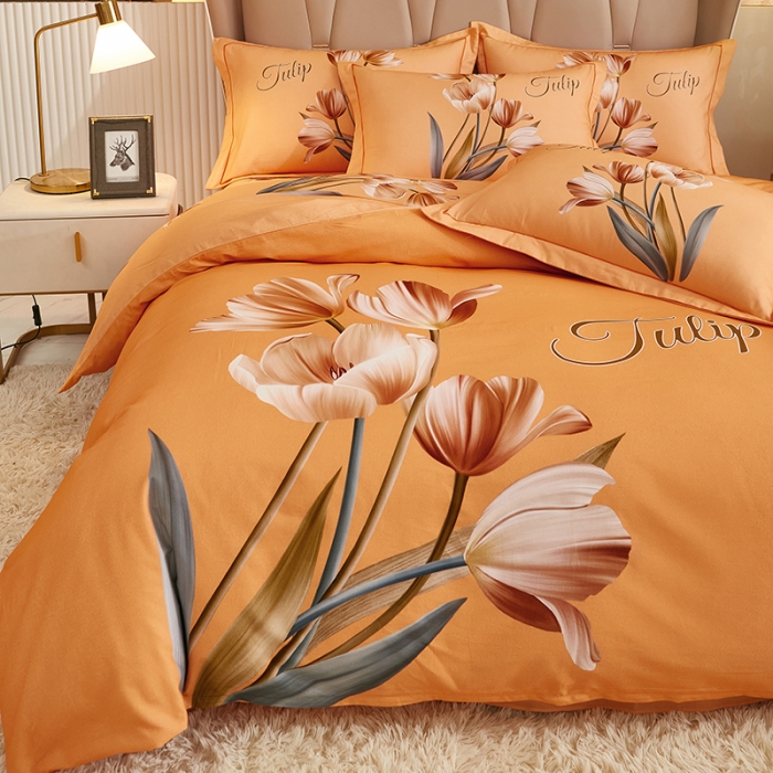 91家纺网 家纺一手货源 找家纺 雲归梦 2022年新款加厚全棉大版四件套第二批-花卉 罗曼蒂克-桔