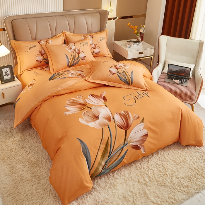 91家纺网 家纺一手货源 找家纺 雲归梦 2022年新款加厚全棉大版四件套第二批-花卉 罗曼蒂克-桔