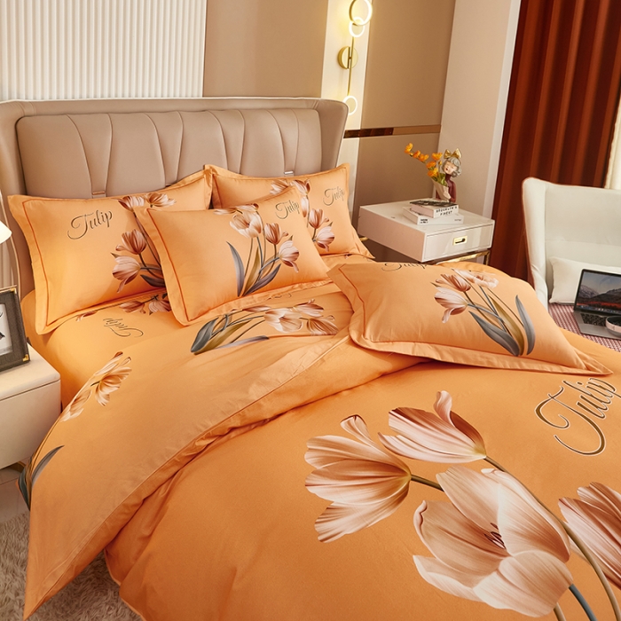 91家纺网 家纺一手货源 找家纺 雲归梦 2022年新款加厚全棉大版四件套第二批-花卉 罗曼蒂克-桔