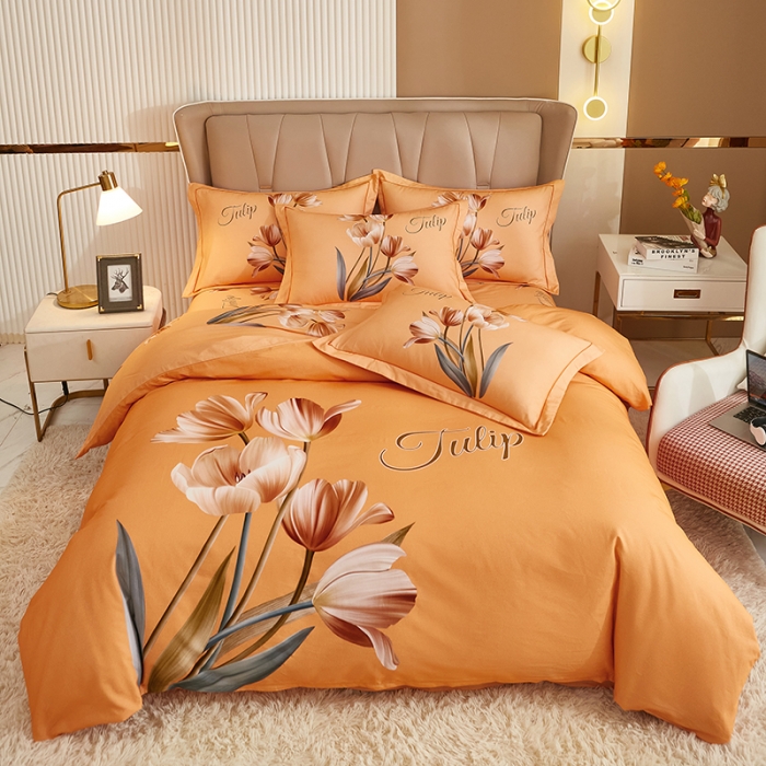 91家纺网 家纺一手货源 找家纺 雲归梦 2022年新款加厚全棉大版四件套第二批-花卉 罗曼蒂克-桔