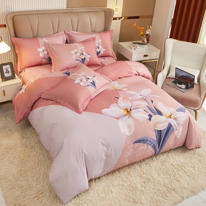 91家纺网 家纺一手货源 找家纺 雲归梦 2022年新款加厚全棉大版四件套第二批-花卉 美玉无瑕-粉