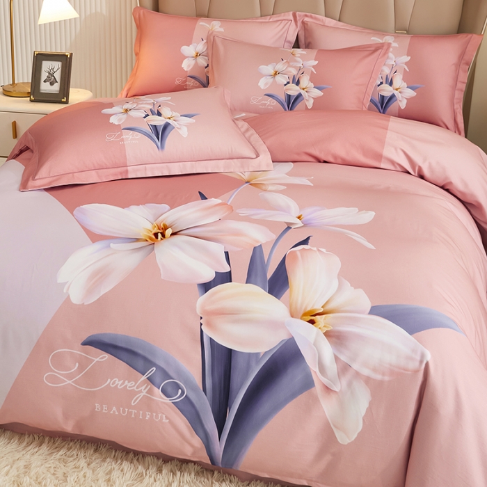 91家纺网 家纺一手货源 找家纺 雲归梦 2022年新款加厚全棉大版四件套第二批-花卉 美玉无瑕-粉