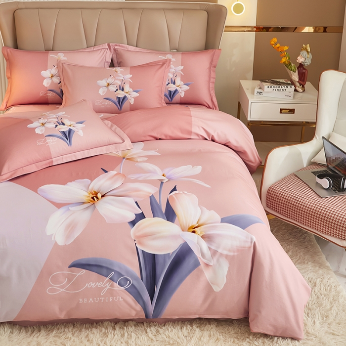 91家纺网 家纺一手货源 找家纺 雲归梦 2022年新款加厚全棉大版四件套第二批-花卉 美玉无瑕-粉