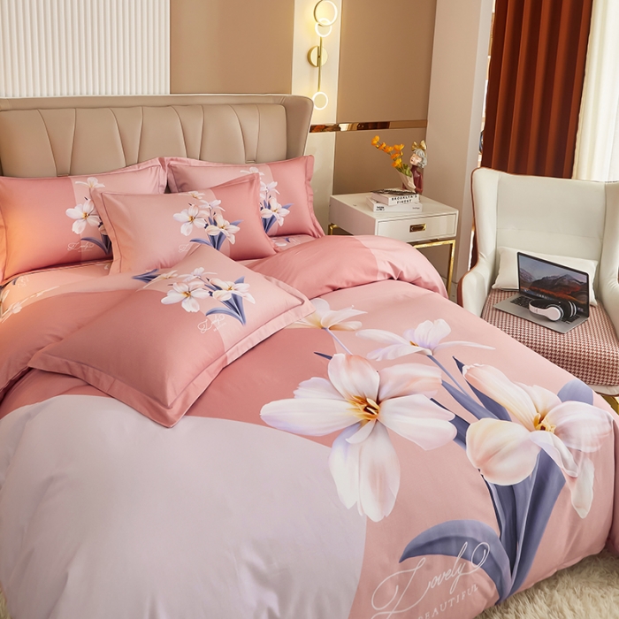 91家纺网 家纺一手货源 找家纺 雲归梦 2022年新款加厚全棉大版四件套第二批-花卉 美玉无瑕-粉