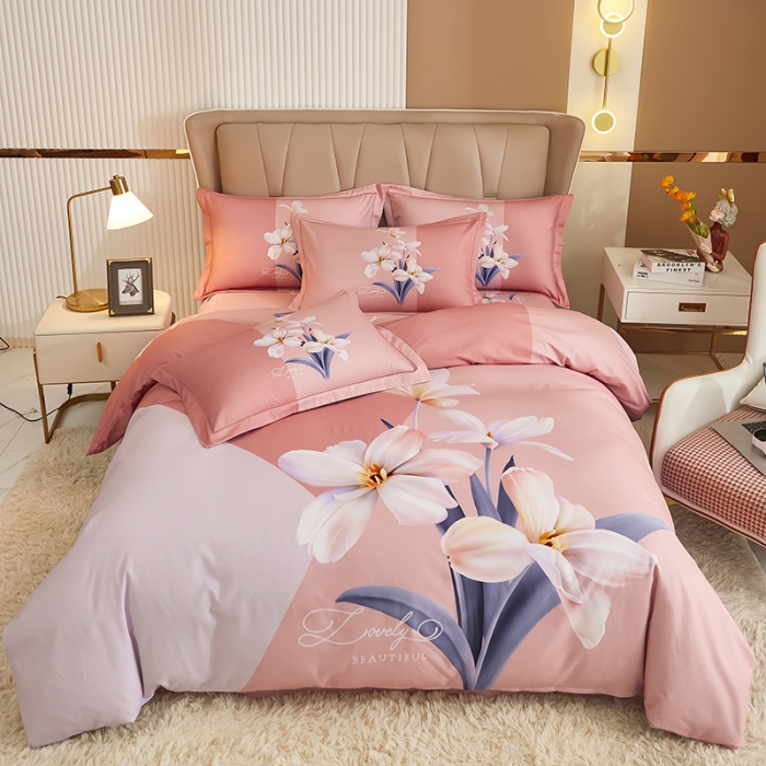 91家纺网 家纺一手货源 找家纺 雲归梦 2022年新款加厚全棉大版四件套第二批-花卉 美玉无瑕-粉