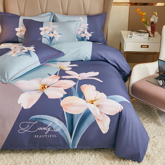 91家纺网 家纺一手货源 找家纺 雲归梦 2022年新款加厚全棉大版四件套第二批-花卉 美玉无瑕-兰