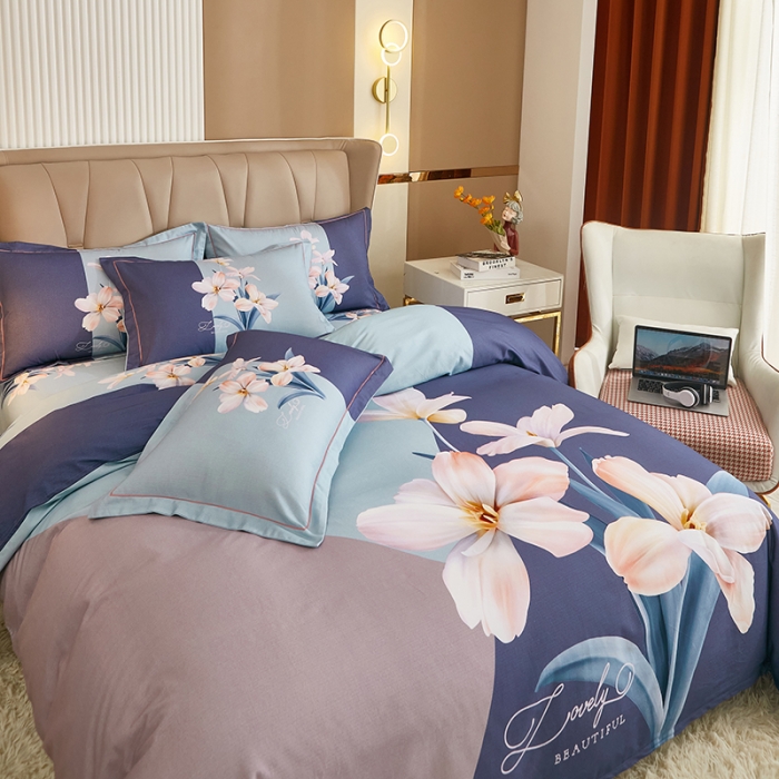 91家纺网 家纺一手货源 找家纺 雲归梦 2022年新款加厚全棉大版四件套第二批-花卉 美玉无瑕-兰