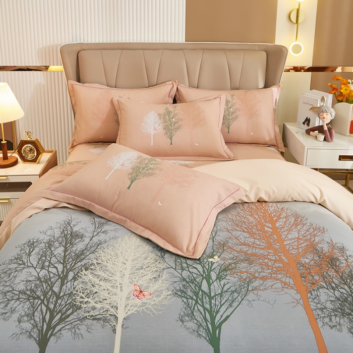 91家纺网 家纺一手货源 找家纺 雲归梦 2022年新款加厚全棉大版四件套第二批-花卉 墨染锦年-灰