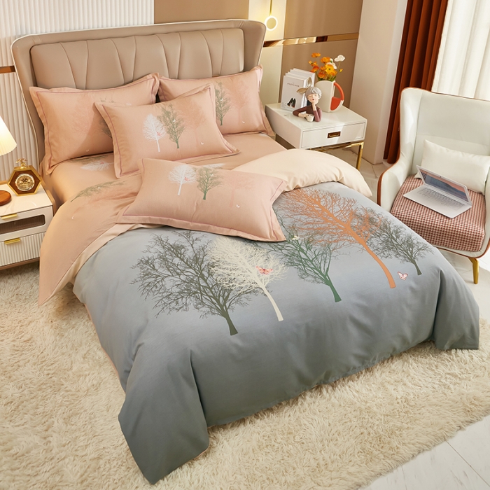 91家纺网 家纺一手货源 找家纺 雲归梦 2022年新款加厚全棉大版四件套第二批-花卉 墨染锦年-灰