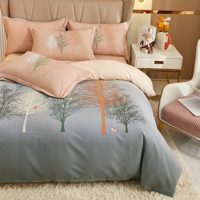 91家纺网 家纺一手货源 找家纺 雲归梦 2022年新款加厚全棉大版四件套第二批-花卉 墨染锦年-灰