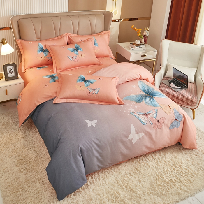 91家纺网 家纺一手货源 找家纺 雲归梦 2022年新款加厚全棉大版四件套第二批-花卉 翩翩起舞-粉