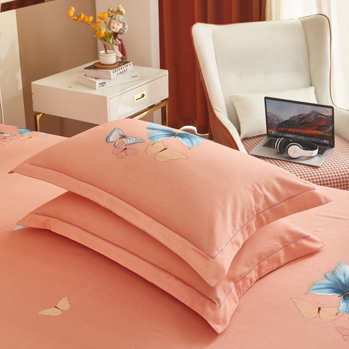 91家纺网 家纺一手货源 找家纺 雲归梦 2022年新款加厚全棉大版四件套第二批-花卉 翩翩起舞-粉